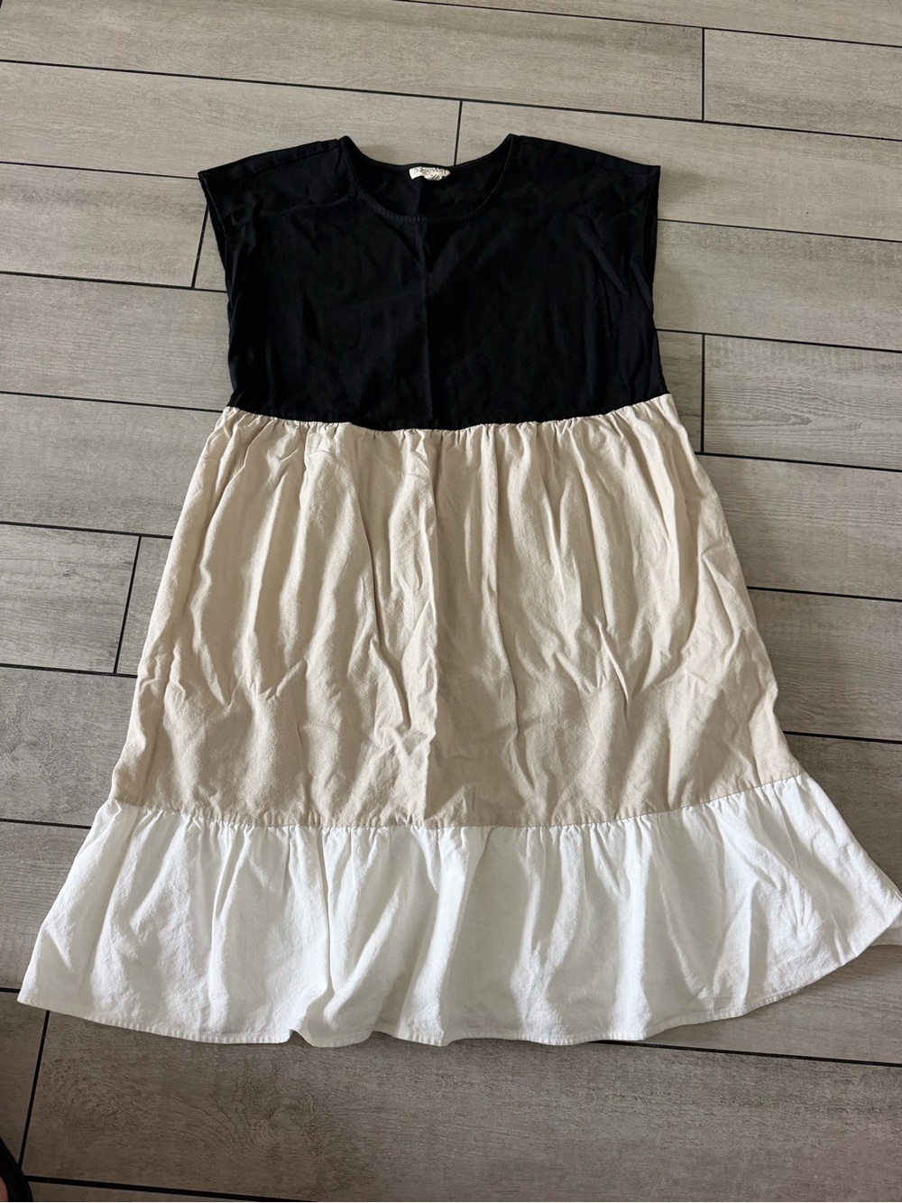 Tiered Colorblock Midi Dress in Black, Cream & White